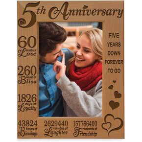 KATE POSH 5th Anniversary Engraved Natural Wood Picture Frame and Gifts, 5th Wood Wedding Anniversary (5x7-Vertical)