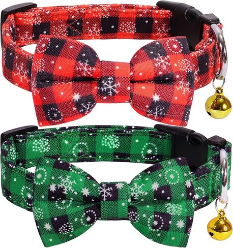 𝐗𝐌𝐀𝐒 𝐆𝐈𝐅𝐓 Christmas Dog Bow Ties Plaid Dog Collar, Epesiri 2 Pack Christmas Dog Collar, Soft Cotton Buffalo Dog Collar, Cat Collar with Bowtie Pet Small Medium Large Dogs in Kuwait