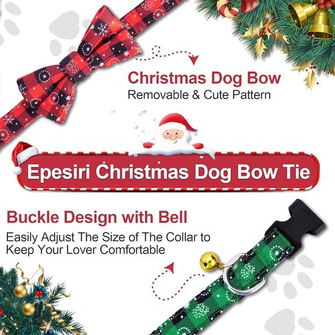 𝐗𝐌𝐀𝐒 𝐆𝐈𝐅𝐓 Christmas Dog Bow Ties Plaid Dog Collar, Epesiri 2 Pack Christmas Dog Collar, Soft Cotton Buffalo Dog Collar, Cat Collar with Bowtie Pet Small Medium Large Dogs in Kuwait