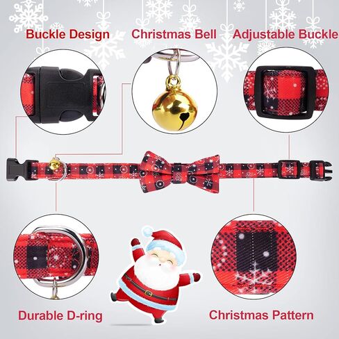 𝐗𝐌𝐀𝐒 𝐆𝐈𝐅𝐓 Christmas Dog Bow Ties Plaid Dog Collar, Epesiri 2 Pack Christmas Dog Collar, Soft Cotton Buffalo Dog Collar, Cat Collar with Bowtie Pet Small Medium Large Dogs in Kuwait