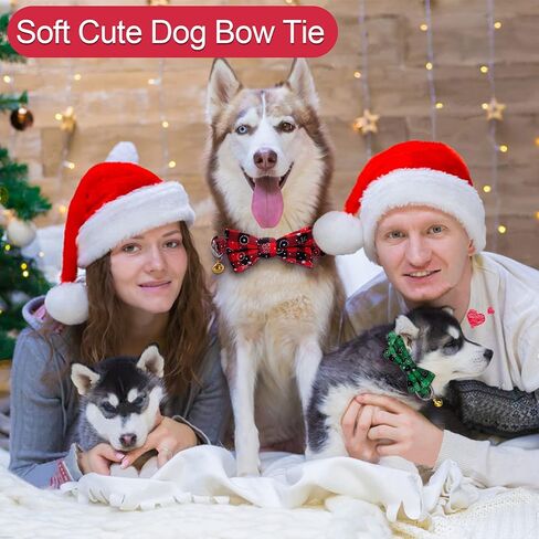 𝐗𝐌𝐀𝐒 𝐆𝐈𝐅𝐓 Christmas Dog Bow Ties Plaid Dog Collar, Epesiri 2 Pack Christmas Dog Collar, Soft Cotton Buffalo Dog Collar, Cat Collar with Bowtie Pet Small Medium Large Dogs in Kuwait