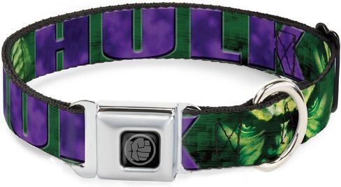 Buckle-Down Dog Collar Seatbelt Buckle Hulk Face Close Up Action Pose Greens Purples 11 to 17 Inches 1.0 Inch Wide, Multicolor (DC-WHU008-M) in Saudi Arabia
