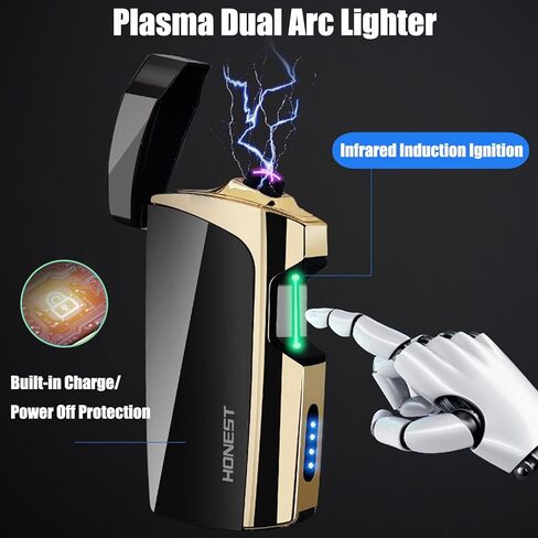 ولاعات كهربائية من RSBYE، ولاعة بلازما بمستشعر بالأشعة تحت الحمراء، ولاعة بقوس مزدوج مقاومة للرياح في الهواء الطلق ولاعة USB قابلة لإعادة الشحن ولاعة كهربائية عديمة اللهب مع مؤشر بطارية LED (أسود) in Kuwait