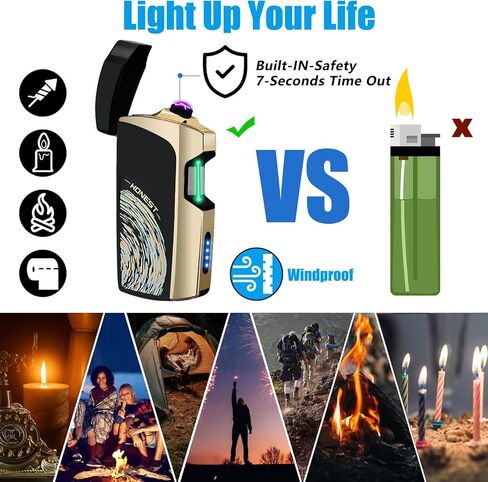 ولاعات كهربائية من RSBYE، ولاعة بلازما بمستشعر بالأشعة تحت الحمراء، ولاعة بقوس مزدوج مقاومة للرياح في الهواء الطلق ولاعة USB قابلة لإعادة الشحن ولاعة كهربائية عديمة اللهب مع مؤشر بطارية LED (أسود) in Kuwait