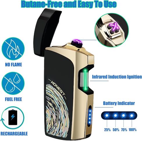 ولاعات كهربائية من RSBYE، ولاعة بلازما بمستشعر بالأشعة تحت الحمراء، ولاعة بقوس مزدوج مقاومة للرياح في الهواء الطلق ولاعة USB قابلة لإعادة الشحن ولاعة كهربائية عديمة اللهب مع مؤشر بطارية LED (أسود) in Kuwait