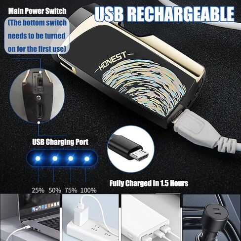 ولاعات كهربائية من RSBYE، ولاعة بلازما بمستشعر بالأشعة تحت الحمراء، ولاعة بقوس مزدوج مقاومة للرياح في الهواء الطلق ولاعة USB قابلة لإعادة الشحن ولاعة كهربائية عديمة اللهب مع مؤشر بطارية LED (أسود) in Kuwait