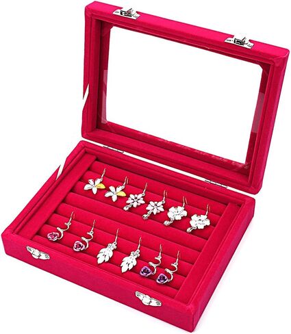 ماي جيل 7 فتحات خواتم مجوهرات مخملية عرض صينية حلق تخزين علبة مجوهرات صندوق تخزين in Kuwait