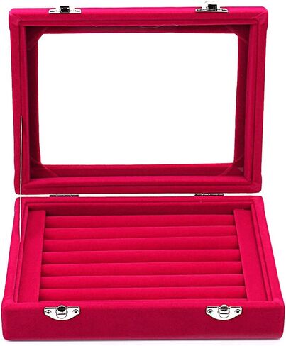 ماي جيل 7 فتحات خواتم مجوهرات مخملية عرض صينية حلق تخزين علبة مجوهرات صندوق تخزين in Kuwait