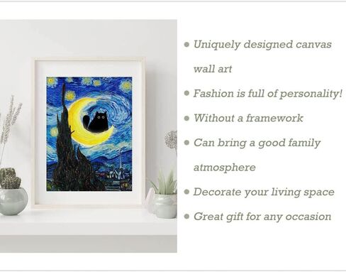 لوحة فنية جدارية فينتاج فان جوخ بتصميم قطة سوداء من فيرنيكس، صور قطط مضحكة للحمام والمنزل، مجموعة من 6 قطع مقاس 8 × 10 انش بدون اطار (اخضر، 6 قطع 08 × 10 انش غير مؤطر) in Kuwait