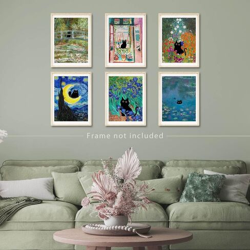 لوحة فنية جدارية فينتاج فان جوخ بتصميم قطة سوداء من فيرنيكس، صور قطط مضحكة للحمام والمنزل، مجموعة من 6 قطع مقاس 8 × 10 انش بدون اطار (اخضر، 6 قطع 08 × 10 انش غير مؤطر) in Kuwait