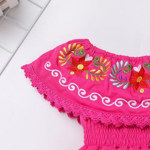 Mexican Dress for Girls Floral Embroidered Traditional Mexican Folklorico Dress Baby Cinco de Mayo Dresses in Kuwait