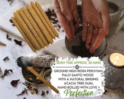 مجموعة متنوعة من أعواد بخور بالو سانتو المميزة، 12 مجموعة بخور ملفوفة يدويًا، 6 روائح: المريمية البيضاء والبتشولي، خشب الصندل، الكوبال، الأرز، الأوكالبتوس، المر مع حقيبة هدايا (مجموعة متنوعة من بالو سانتو 12 × 4) in Kuwait