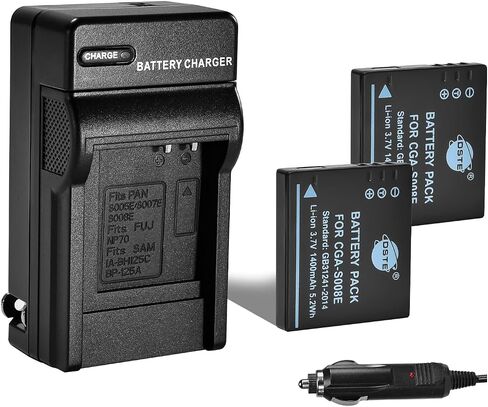 بطارية DSTE 2X CGA-S008 CGA-S008A CGA-S008E + شاحن سفر وسيارة DC68 متوافق مع باناسونيك لوميكس DMC-FX520 SDR-S25 S26 FS20 FX37 FX55 FX500 مثل DMW-BCE10 VW-VBJ10E BP-DC6 in Saudi Arabia