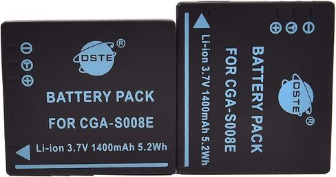 بطارية DSTE 2X CGA-S008 CGA-S008A CGA-S008E + شاحن سفر وسيارة DC68 متوافق مع باناسونيك لوميكس DMC-FX520 SDR-S25 S26 FS20 FX37 FX55 FX500 مثل DMW-BCE10 VW-VBJ10E BP-DC6 in Saudi Arabia