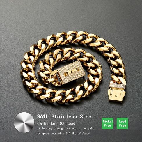 New Gold Dog Chain Collar with Bling Zircon Buckle,19MM Strong Stainless Steel Cuban Link Chain Collar,Dog Necklace Collar for Small Medium,Large Dogs in Kuwait