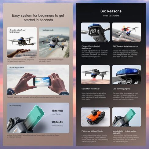 طائرة بدون طيار، طائرة بتحكم عن بعد لتجنب العوائق بخمسة اتجاهات بزاوية 540 درجة، طائرة كوادكوبتر للتصوير الجوي عالية الوضوح، تحديد موضع التدفق البصري، عدسة قابلة للتعديل إلكترونيًا، كاميرات مزدوجة، بطاريات مزدوجة in Kuwait