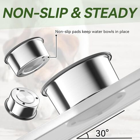 Omobolanle 2L Large Capacity Dog Water Bowl, No Spill Water Bowl for Dogs, Slow Water Feeder Stainless Dog Bowl No-Slip Pet Water Dispenser for Dogs, Cats, Pets Grey in Kuwait