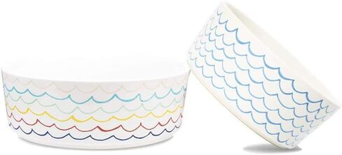 Waggo Ceramic Sketched Wave Dog Food and Water Bowl (Small, Multi) in Kuwait