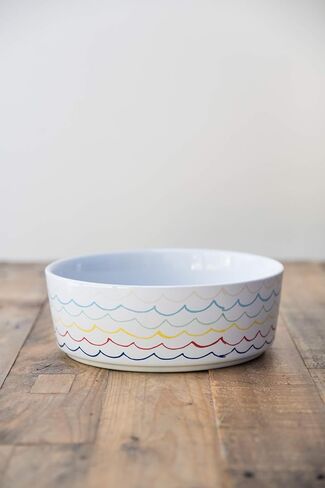 Waggo Ceramic Sketched Wave Dog Food and Water Bowl (Small, Multi) in Kuwait