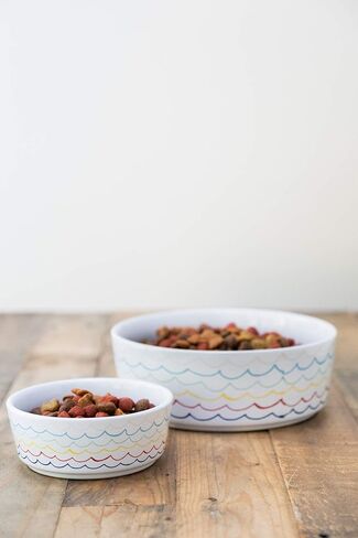 Waggo Ceramic Sketched Wave Dog Food and Water Bowl (Small, Multi) in Kuwait