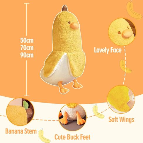 ETAOLINE Banana Duck Plush Toy Soft Plush Pillow Stuffed Animal Cute Plushie Yellow 35.4", with 7.9" Plush Keychain in Kuwait
