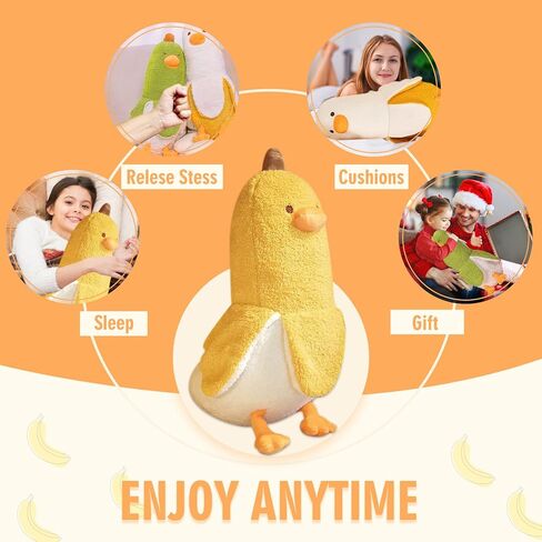ETAOLINE Banana Duck Plush Toy Soft Plush Pillow Stuffed Animal Cute Plushie Yellow 35.4", with 7.9" Plush Keychain in Kuwait