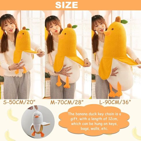 ETAOLINE Banana Duck Plush Toy Soft Plush Pillow Stuffed Animal Cute Plushie Yellow 35.4", with 7.9" Plush Keychain in Kuwait
