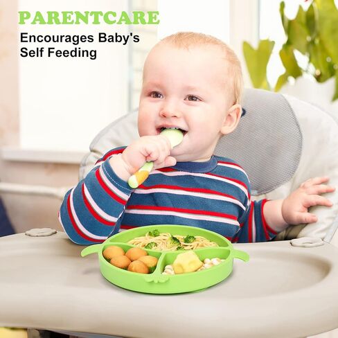 PARENTCARE Toddler Plates, Stay Put Baby Plates with Suction, Food Grade Silicone Divided Suction Plates for Toddler and Babies, Baby Led Weaning Plates, Non Slip Self Feeding Supplies for Any Surface in Saudi Arabia