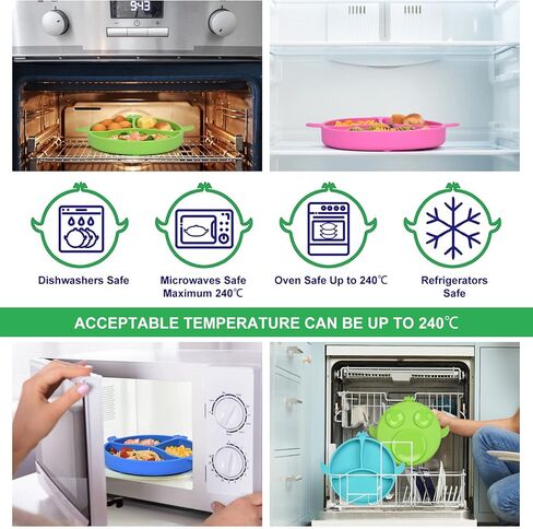PARENTCARE Toddler Plates, Stay Put Baby Plates with Suction, Food Grade Silicone Divided Suction Plates for Toddler and Babies, Baby Led Weaning Plates, Non Slip Self Feeding Supplies for Any Surface in Saudi Arabia