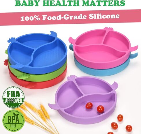 PARENTCARE Toddler Plates, Stay Put Baby Plates with Suction, Food Grade Silicone Divided Suction Plates for Toddler and Babies, Baby Led Weaning Plates, Non Slip Self Feeding Supplies for Any Surface in Saudi Arabia