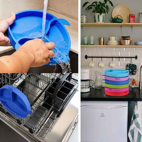 PARENTCARE Toddler Plates, Stay Put Baby Plates with Suction, Food Grade Silicone Divided Suction Plates for Toddler and Babies, Baby Led Weaning Plates, Non Slip Self Feeding Supplies for Any Surface in Saudi Arabia
