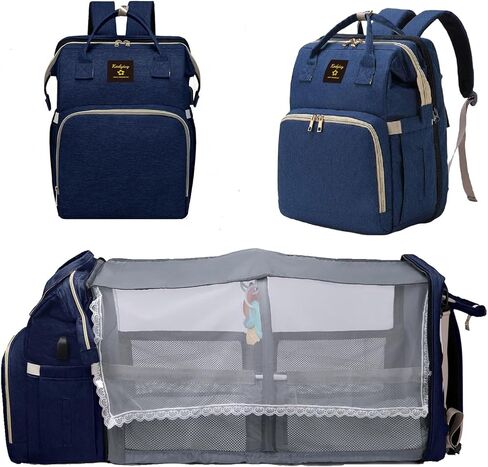 حقيبة ظهر لحفاضات الأطفال، محطة تغيير الحفاضات للسفر بسعة كبيرة، حقيبة قابلة للطي، هدية للأم الجديدة باللون الوردي والرمادي in Kuwait