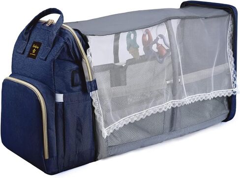 حقيبة ظهر لحفاضات الأطفال، محطة تغيير الحفاضات للسفر بسعة كبيرة، حقيبة قابلة للطي، هدية للأم الجديدة باللون الوردي والرمادي in Kuwait