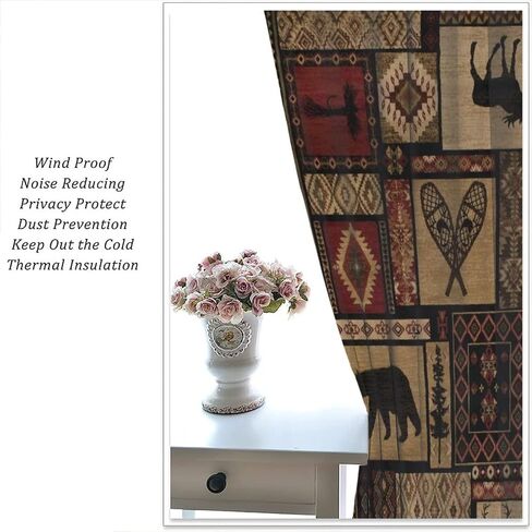 Rustic Moose Deer Curtain, Retro Rustic Bear Country Style Rustic Cabin Windows Curtain for Kitchen Bedroom Living Room 42x45inch in Saudi Arabia