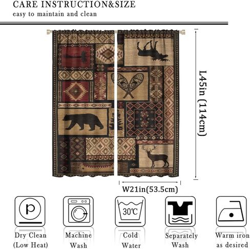 Rustic Moose Deer Curtain, Retro Rustic Bear Country Style Rustic Cabin Windows Curtain for Kitchen Bedroom Living Room 42x45inch in Saudi Arabia