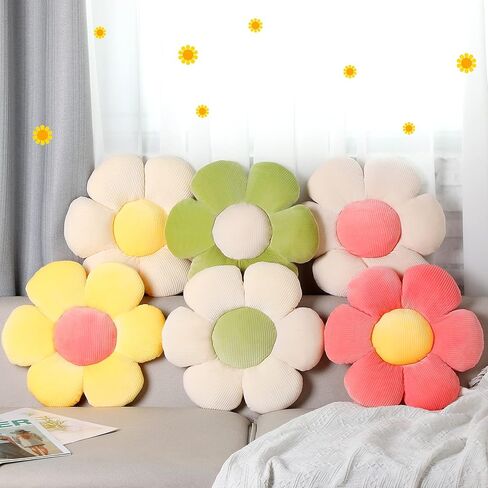 6 Pcs 16 Inch Flower Floor Pillow Seating Cushion Aesthetic Flower Pillow Sofa Floor Cushions Throw Pillow Cute Room Decor for Reading Nook Lounging Comfy Watching TV Bed Room Chair Girls Kids Teen in Saudi Arabia