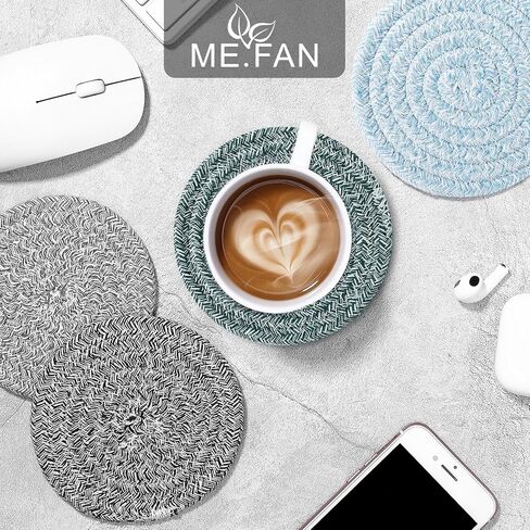 قواعد أكواب ME.FAN [8 قطع] قواعد أكواب قطنية مع حامل - قواعد أكواب للشرب مقاس 4.3 بوصة - حصيرة أكواب للمشروبات - مناسبة للمشروبات الساخنة أو الباردة السميكة، ديكور المنزل، حماية سطح الطاولة - مزيج 1 in Kuwait