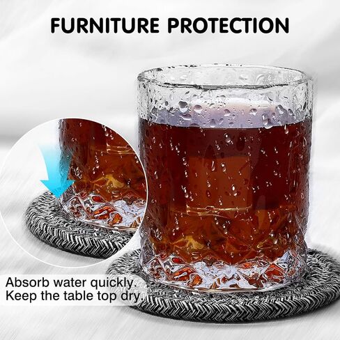 قواعد أكواب ME.FAN [8 قطع] قواعد أكواب قطنية مع حامل - قواعد أكواب للشرب مقاس 4.3 بوصة - حصيرة أكواب للمشروبات - مناسبة للمشروبات الساخنة أو الباردة السميكة، ديكور المنزل، حماية سطح الطاولة - مزيج 1 in Kuwait