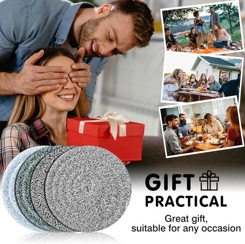 قواعد أكواب ME.FAN [8 قطع] قواعد أكواب قطنية مع حامل - قواعد أكواب للشرب مقاس 4.3 بوصة - حصيرة أكواب للمشروبات - مناسبة للمشروبات الساخنة أو الباردة السميكة، ديكور المنزل، حماية سطح الطاولة - مزيج 1 in Kuwait