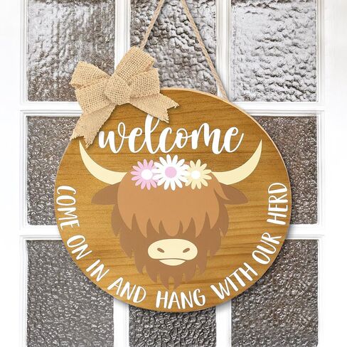 علامة ترحيب بقرة Huray Rayho Highland للباب الأمامي، ديكور باب ربيعي للماشية الاسكتلندية الريفية، شماعة على شكل فيونكة من الخيش، تأتي وتعلق مع فن جدار القطيع الخاص بنا - مجموعة هدايا بقرة مقاس 12 بوصة مكونة من قطعة واحدة in Kuwait