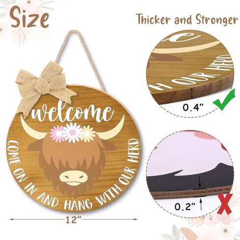 علامة ترحيب بقرة Huray Rayho Highland للباب الأمامي، ديكور باب ربيعي للماشية الاسكتلندية الريفية، شماعة على شكل فيونكة من الخيش، تأتي وتعلق مع فن جدار القطيع الخاص بنا - مجموعة هدايا بقرة مقاس 12 بوصة مكونة من قطعة واحدة in Kuwait