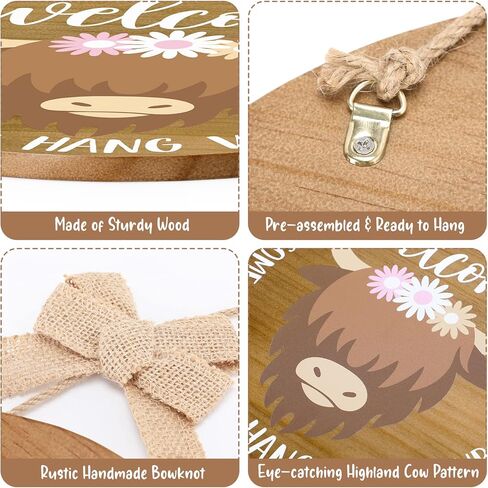 علامة ترحيب بقرة Huray Rayho Highland للباب الأمامي، ديكور باب ربيعي للماشية الاسكتلندية الريفية، شماعة على شكل فيونكة من الخيش، تأتي وتعلق مع فن جدار القطيع الخاص بنا - مجموعة هدايا بقرة مقاس 12 بوصة مكونة من قطعة واحدة in Kuwait
