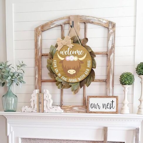 علامة ترحيب بقرة Huray Rayho Highland للباب الأمامي، ديكور باب ربيعي للماشية الاسكتلندية الريفية، شماعة على شكل فيونكة من الخيش، تأتي وتعلق مع فن جدار القطيع الخاص بنا - مجموعة هدايا بقرة مقاس 12 بوصة مكونة من قطعة واحدة in Kuwait