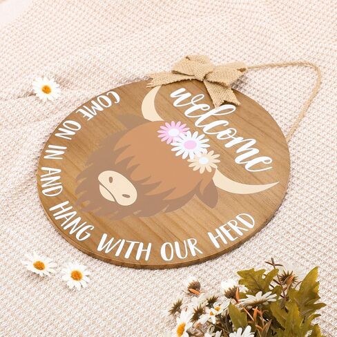 علامة ترحيب بقرة Huray Rayho Highland للباب الأمامي، ديكور باب ربيعي للماشية الاسكتلندية الريفية، شماعة على شكل فيونكة من الخيش، تأتي وتعلق مع فن جدار القطيع الخاص بنا - مجموعة هدايا بقرة مقاس 12 بوصة مكونة من قطعة واحدة in Kuwait