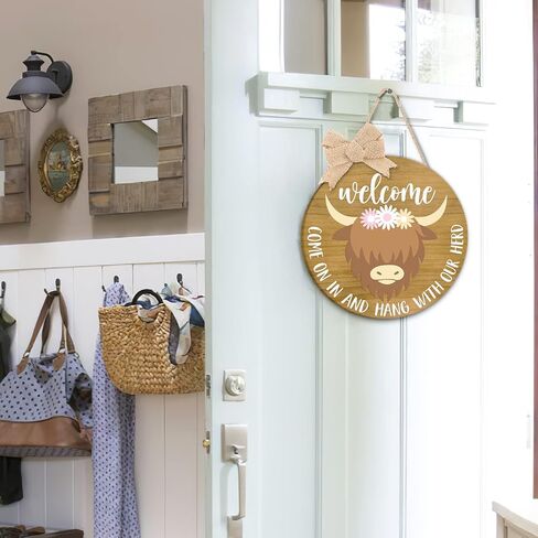 علامة ترحيب بقرة Huray Rayho Highland للباب الأمامي، ديكور باب ربيعي للماشية الاسكتلندية الريفية، شماعة على شكل فيونكة من الخيش، تأتي وتعلق مع فن جدار القطيع الخاص بنا - مجموعة هدايا بقرة مقاس 12 بوصة مكونة من قطعة واحدة in Kuwait