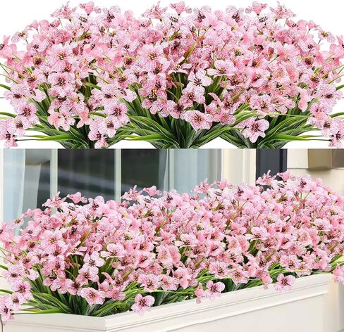 20 Bundles Outdoor Artificial Flowers UV Resistant No Fade Fake Violet Flowers for Indoor Outside Hanging Plants Garden Patio Porch Window Box Home Wedding Farmhouse Decor (Fushia) in Saudi Arabia
