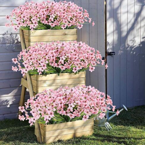 20 Bundles Outdoor Artificial Flowers UV Resistant No Fade Fake Violet Flowers for Indoor Outside Hanging Plants Garden Patio Porch Window Box Home Wedding Farmhouse Decor (Fushia) in Saudi Arabia