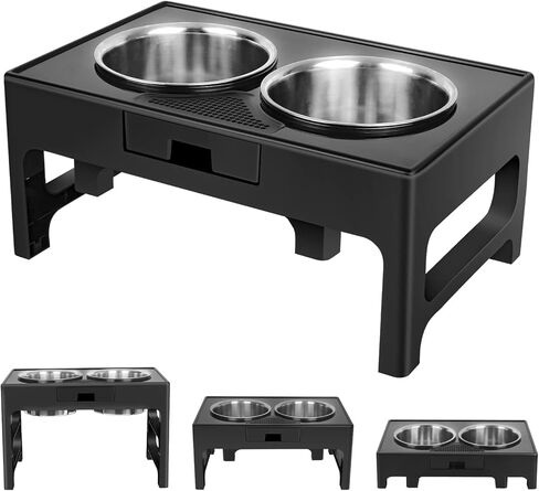 Aututer Elevated Dog Bowls Dog Bowl Stand, 3 Heights Adjustable Dog Bowl Stands with 2 Stainless Steel Dog Bowls for Large Medium Small Dogs Cats in Kuwait