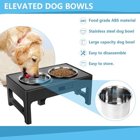 Aututer Elevated Dog Bowls Dog Bowl Stand, 3 Heights Adjustable Dog Bowl Stands with 2 Stainless Steel Dog Bowls for Large Medium Small Dogs Cats in Kuwait