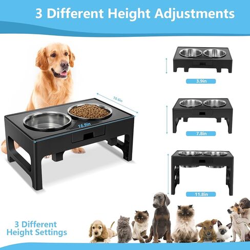 Aututer Elevated Dog Bowls Dog Bowl Stand, 3 Heights Adjustable Dog Bowl Stands with 2 Stainless Steel Dog Bowls for Large Medium Small Dogs Cats in Kuwait
